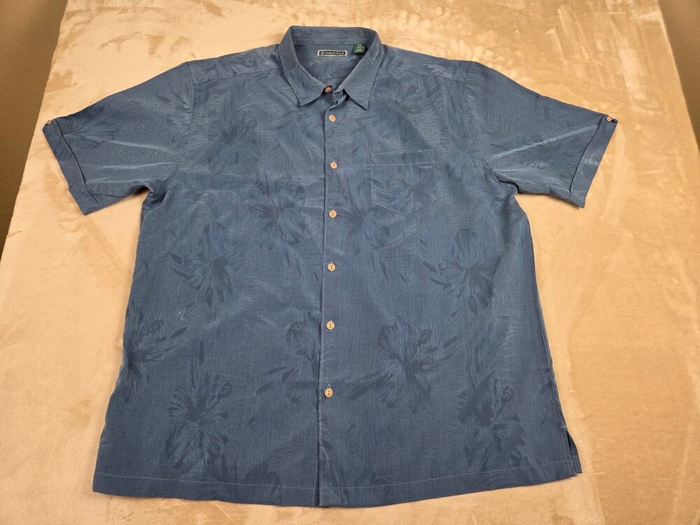 Cubavera Blue Tonal Floral Jacquard Camp Shirt